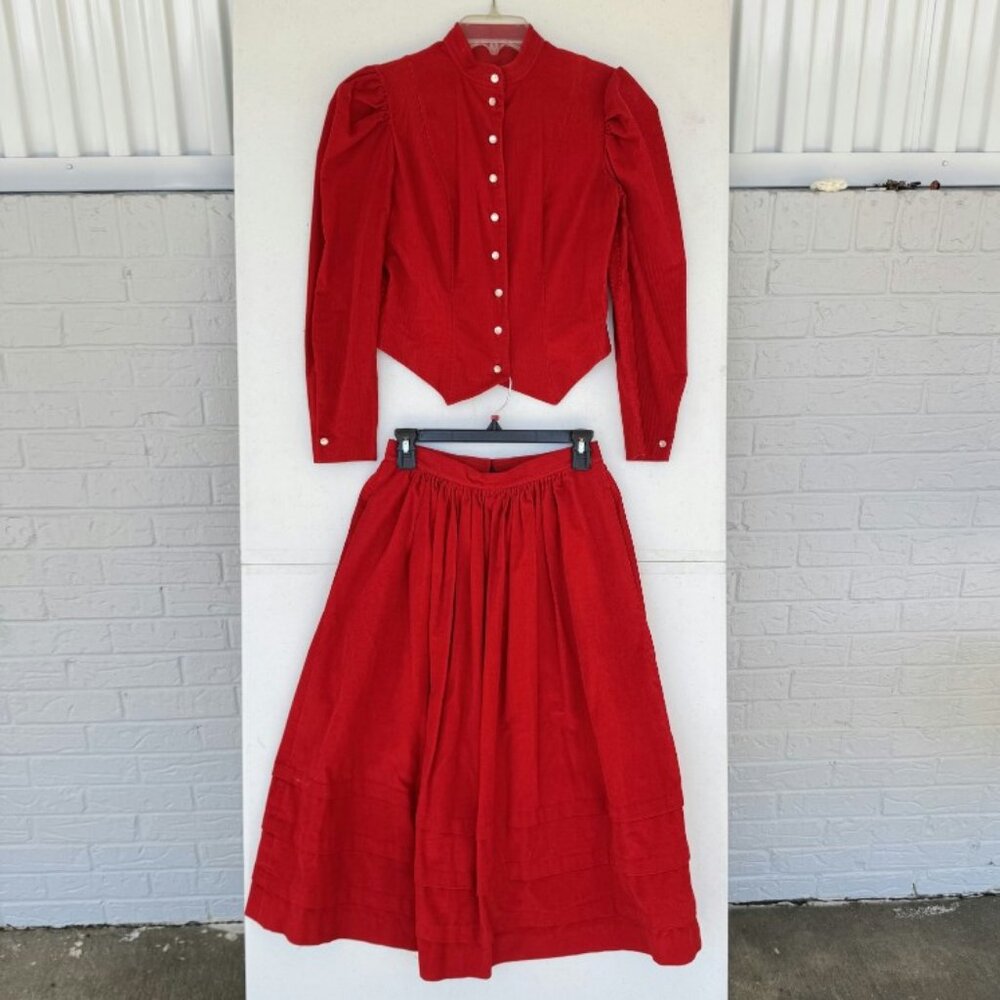 Vintage Handmade Corduroy Blouse & Skirt Set Women's XS